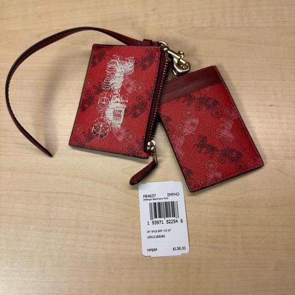 NWT! RARE! F84637 COACH Red Lanyard Card Case Set with Horse & Carriage Print - Picture 6 of 10